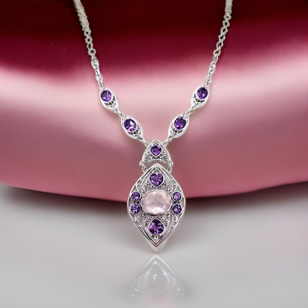 🌟NICKY BUTLER 925 Sterling Silver Rose Quartz Celtic Knot Necklace Brand…